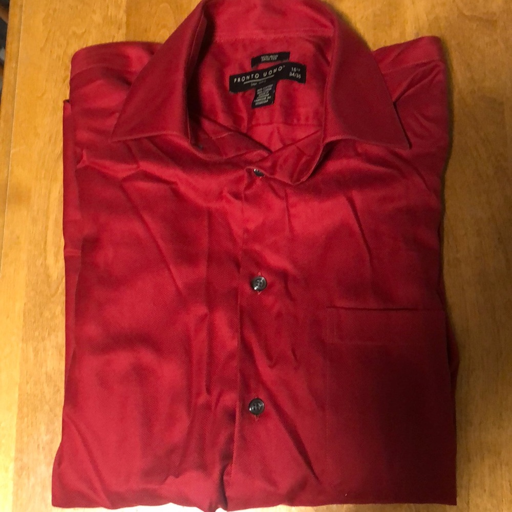 Pronto uomo red dress shirt 34/35 sleeve length, 15 1/2 collar